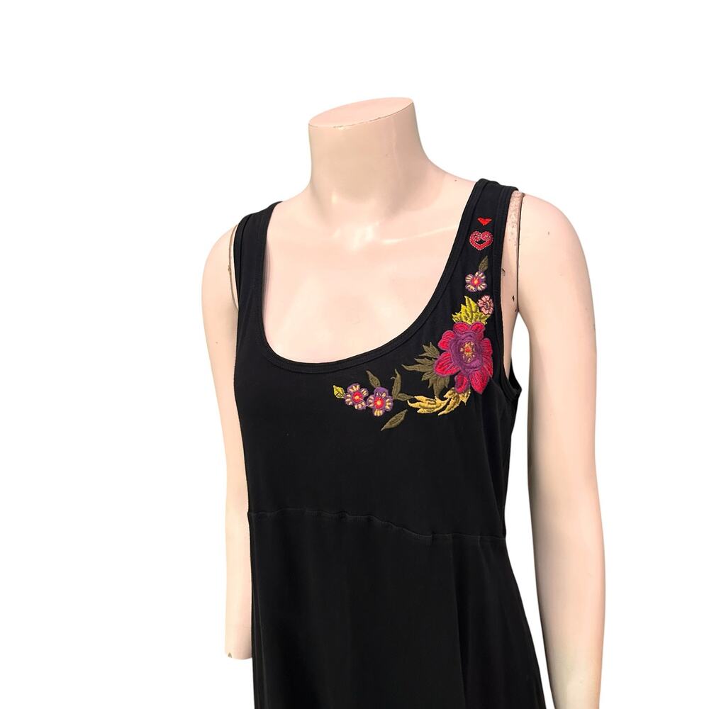 Johnny Was Tank Dress Butterfly Embroidered Black Cotton Handkerchief Hem M - - Picture 2 of 8
